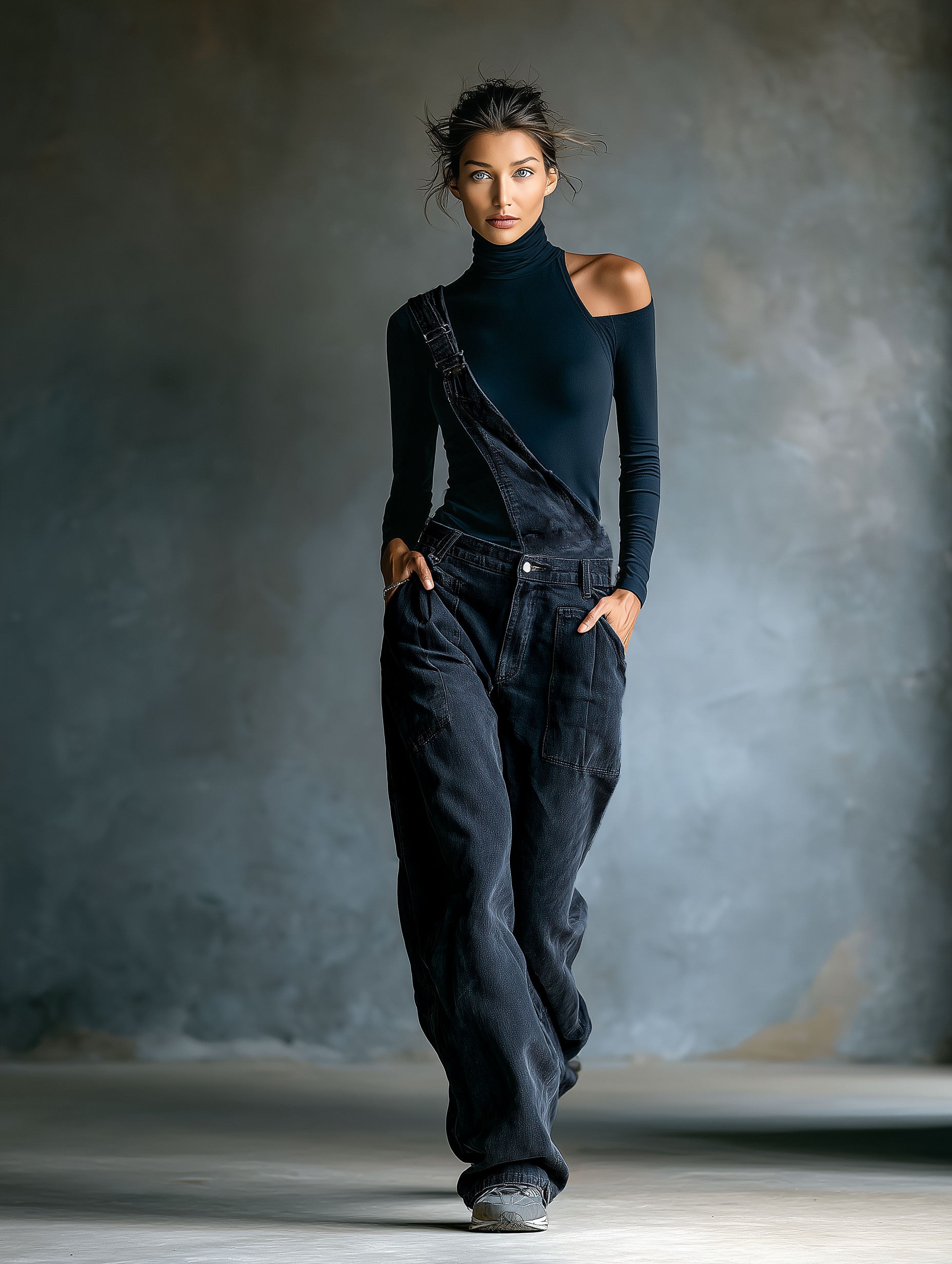 One-Shoulder Top & Denim Overalls Set