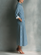 Striped Shirt Dress With Red Chest Pocket