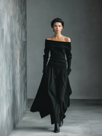 Off-Shoulder Knit Top & Woven Skirt Set