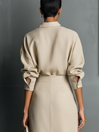 Beige Cotton Shirt & Skirt Set