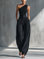 Knit Top & Acetate Wide-Leg Pants