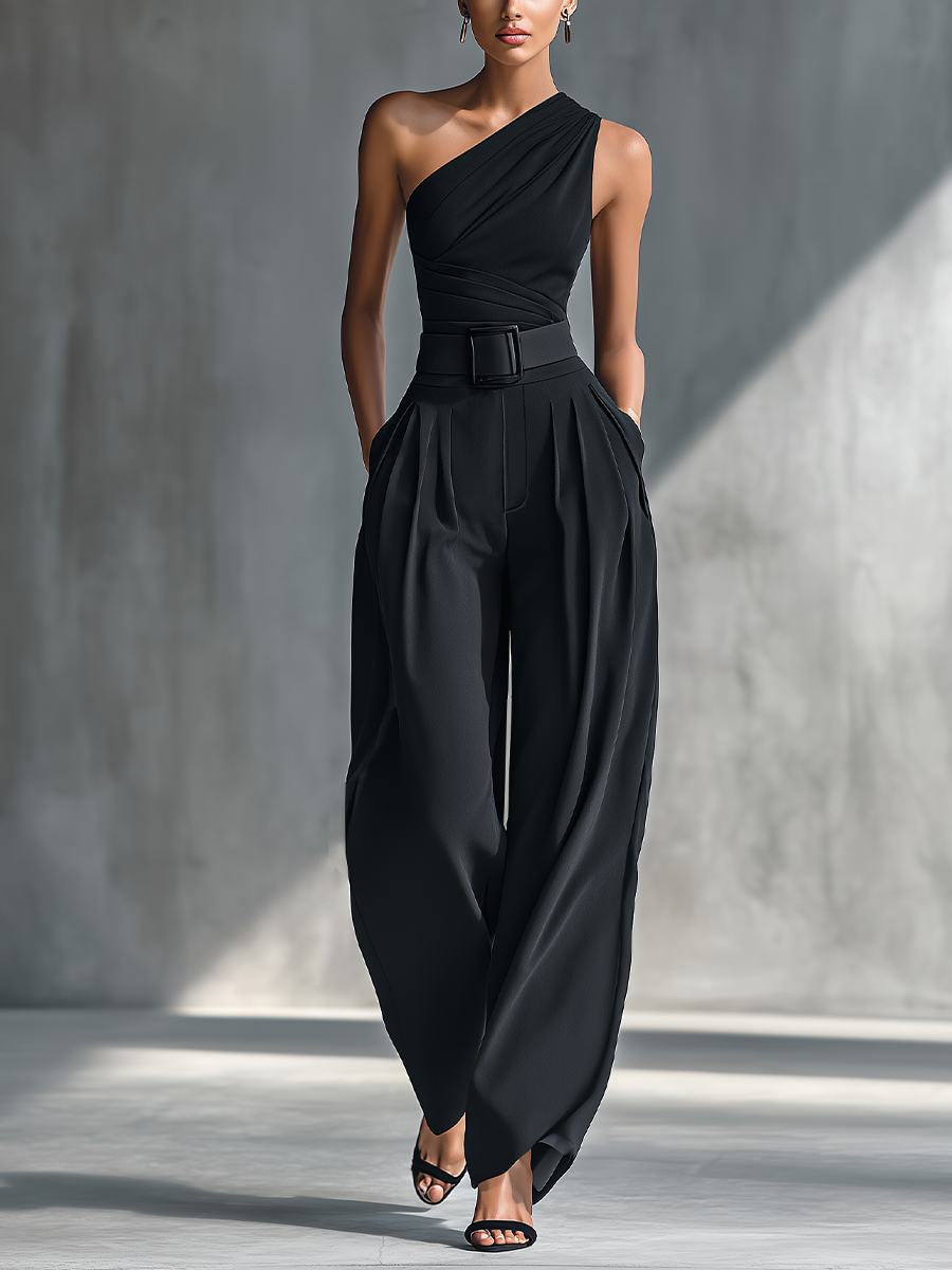 Knit Top & Acetate Wide-Leg Pants