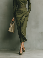 Women's Army Green Cotton Blended Maxi Dress MDA2281I8T