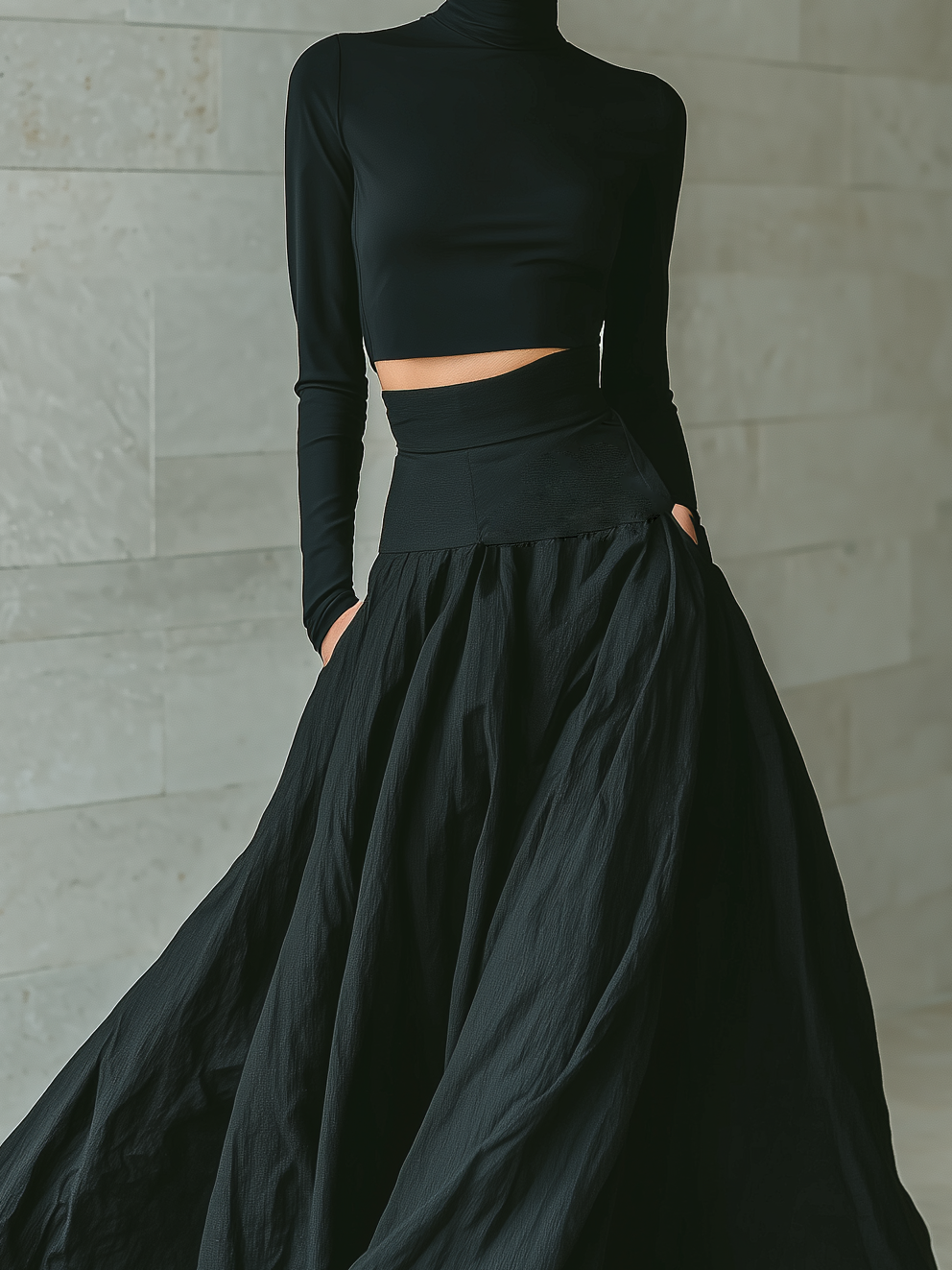 Black Turtleneck Crop Top & Maxi Skirt