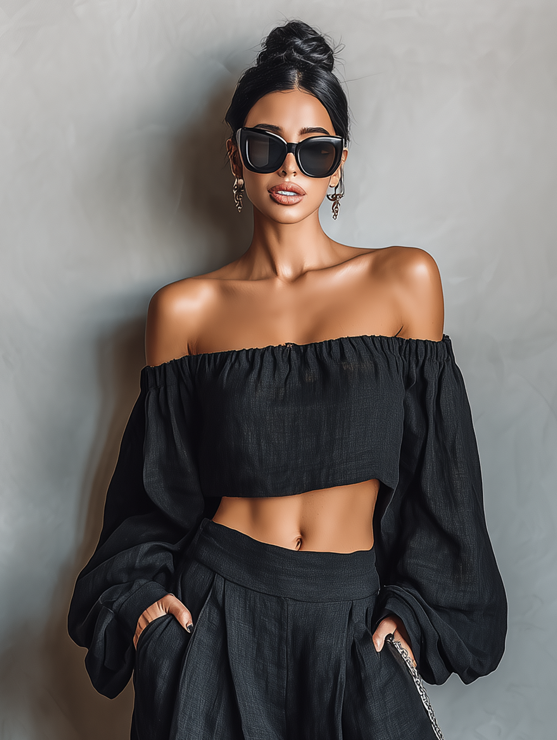 Linen Strapless Blouse & Wide-Leg Pants Set