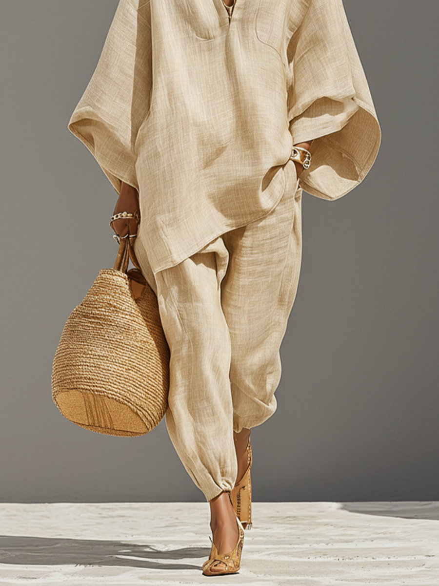 Neutral Linen Asymmetric Hem Set
