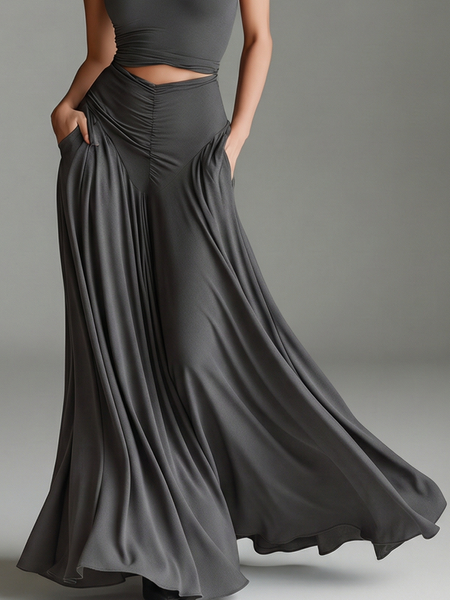 Charcoal Knit Halter Turtleneck Cutout Dress