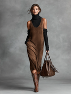 Suede U-Neck Sleeveless Tank Midi Dress