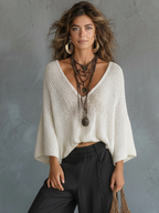 Cape-Sleeve Sweater & Harem Pants Set