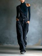 One-Shoulder Top & Denim Overalls Set