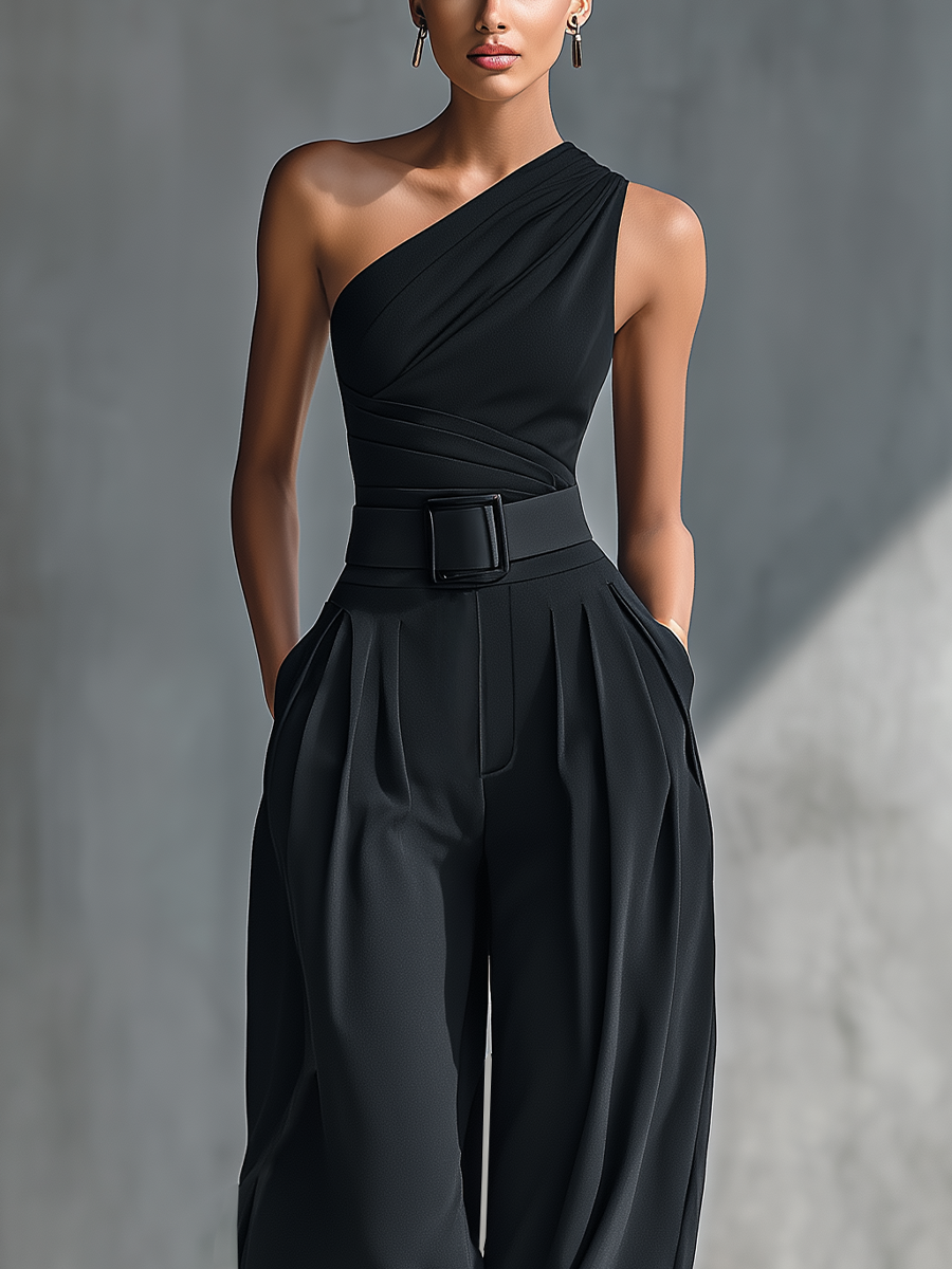 Knit Top & Acetate Wide-Leg Pants