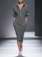 Half-Zip Cotton Midi Dress