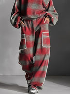 Plaid Color-Block Piping Pantsuit Set