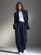 Navy Oversized Blazer & Wide-Leg Pants Set