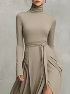 Knit Fitted Long Sleeve Midi Dress