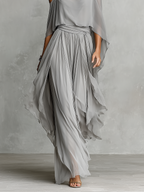 Chiffon Cold-Shoulder Flared Set