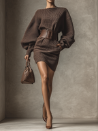Dark Brown Textured Knit Mini Dress