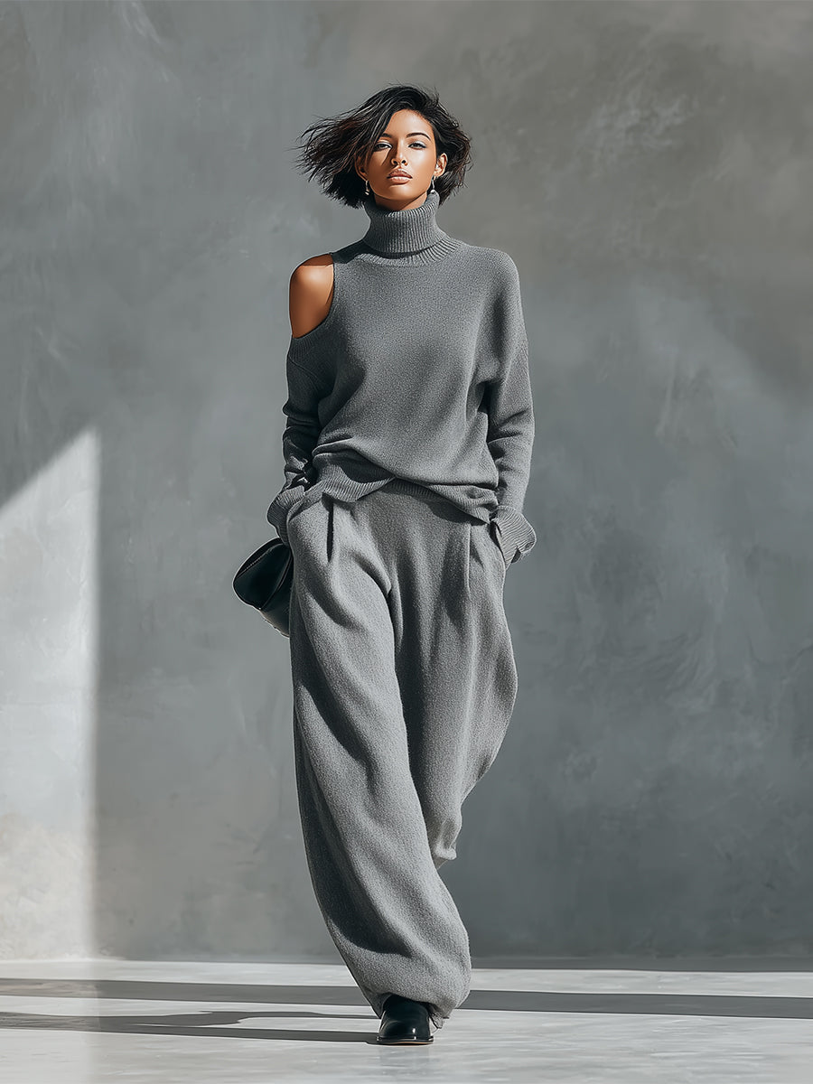 One-Shoulder Cut-Out Knit Set