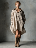 Cotton Linen Button Lapel Mini Dress