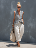 Striped Woven Vest & Linen Trousers Set