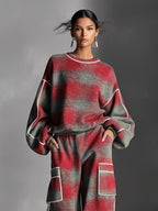 Plaid Color-Block Piping Pantsuit Set