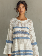 Openwork Knit Striped Mini Dress