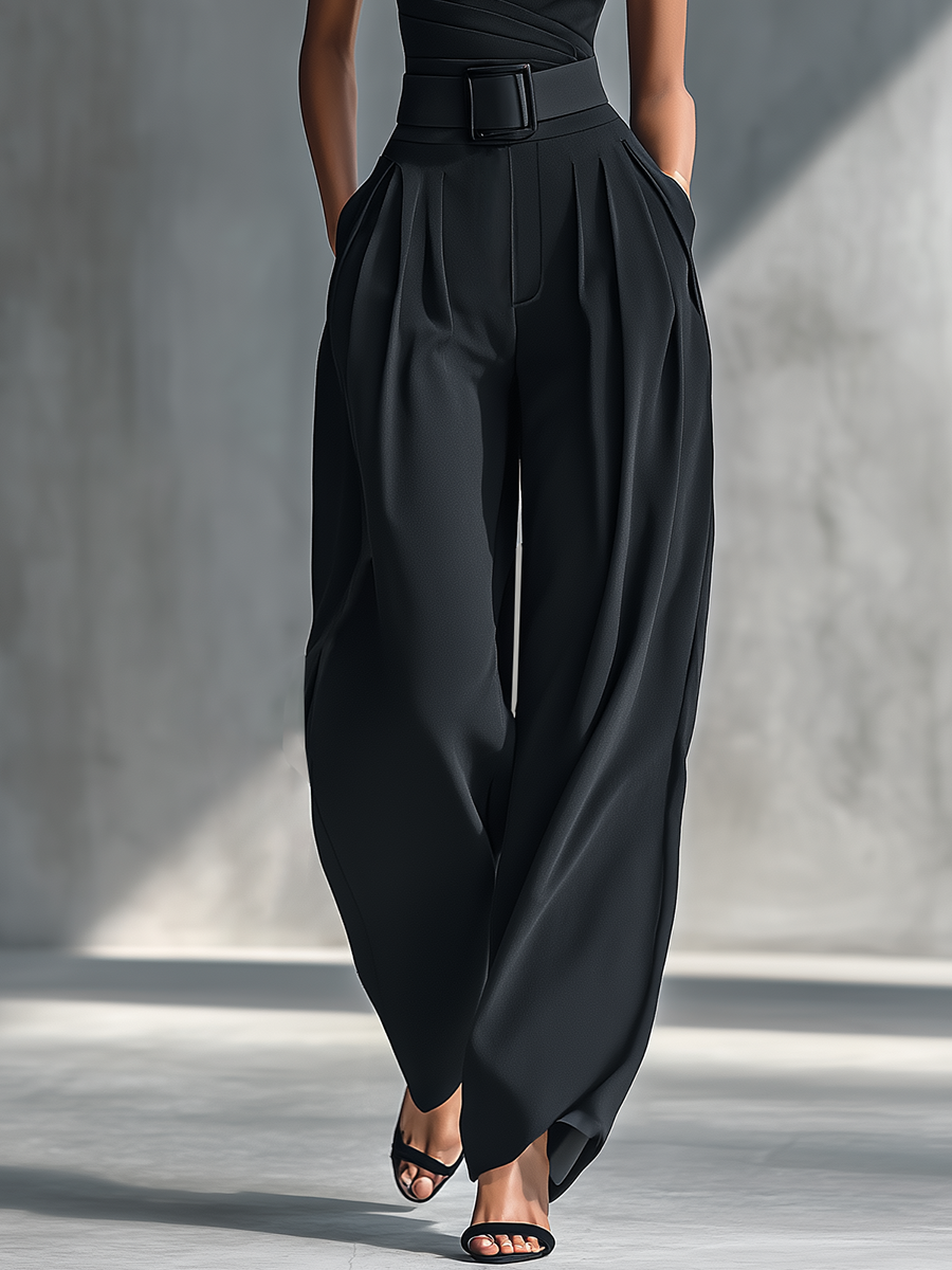 Knit Top & Acetate Wide-Leg Pants