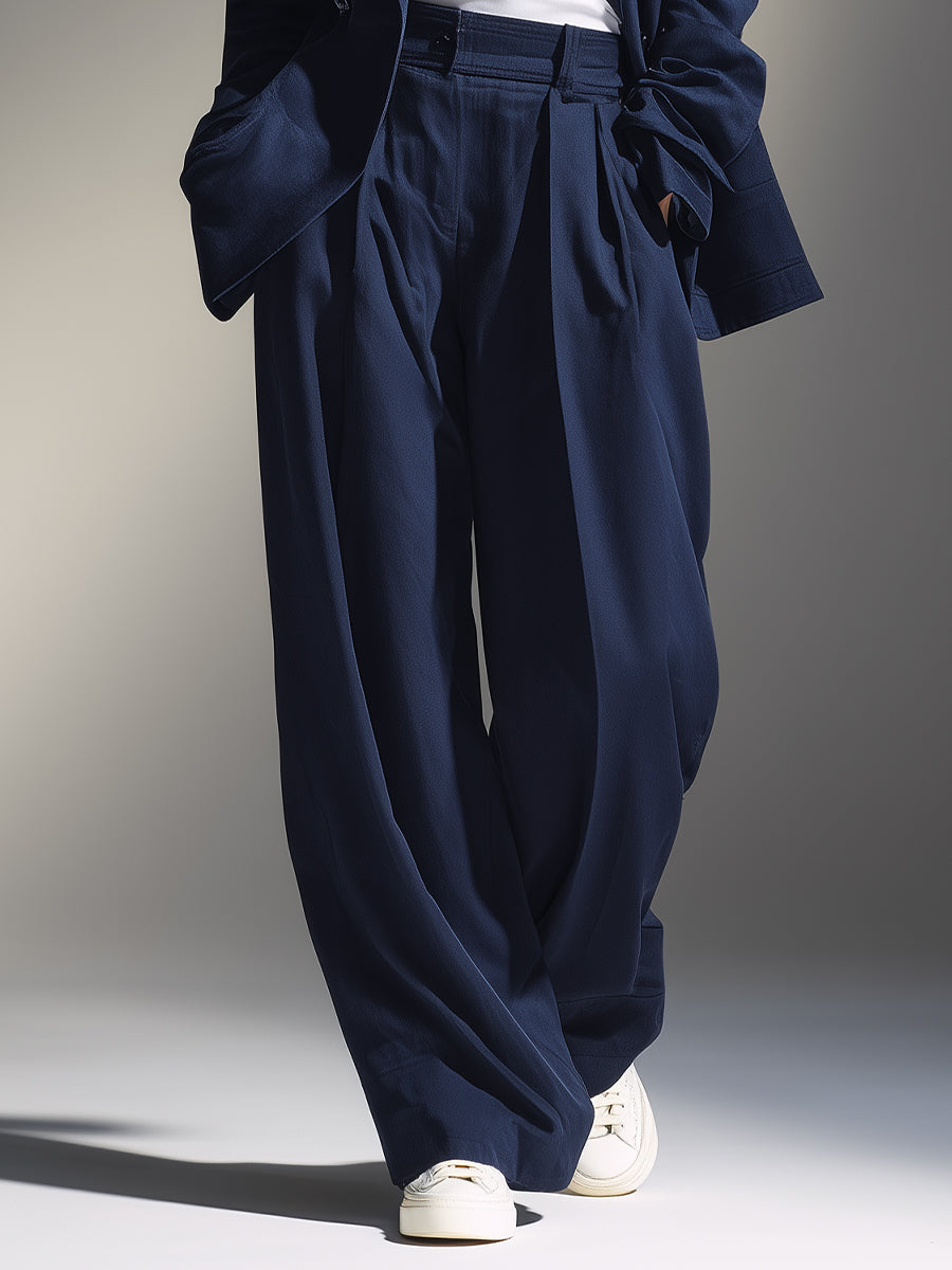 Navy Oversized Blazer & Wide-Leg Pants Set