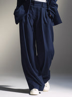Navy Oversized Blazer & Wide-Leg Pants Set