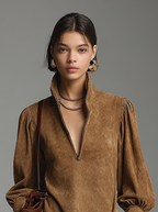 Suede Zipper Turtleneck Mini Dress