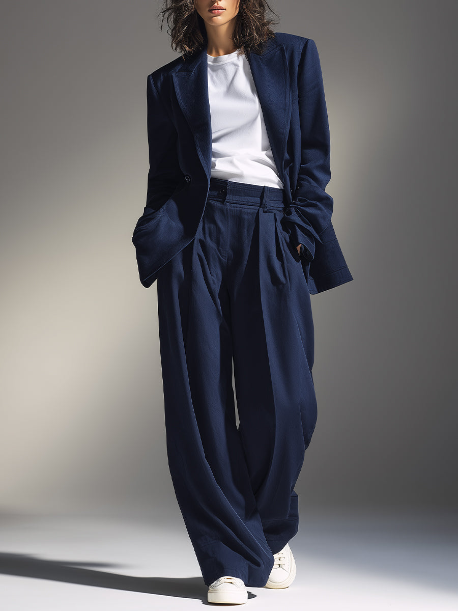 Navy Oversized Blazer & Wide-Leg Pants Set