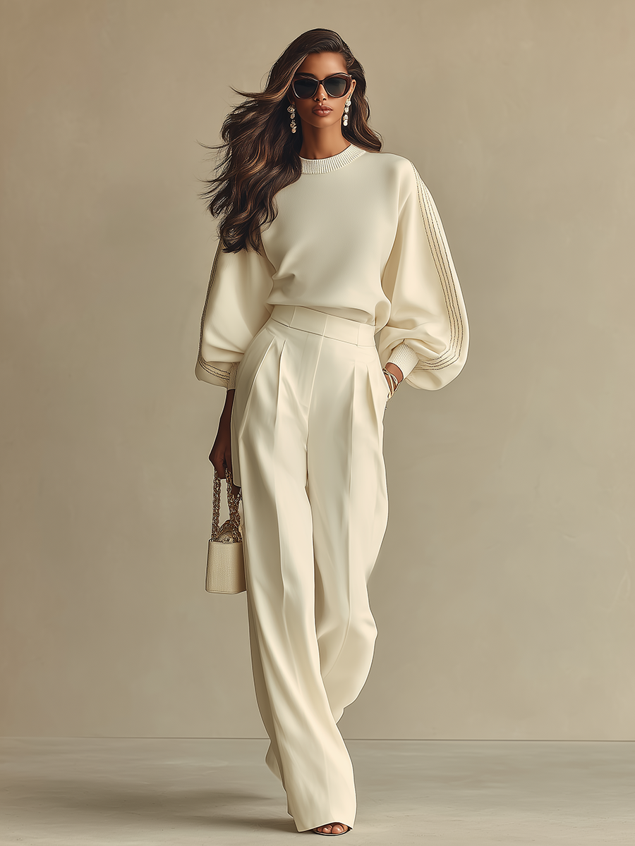 Off-White Drop Shoulder Knit Sweatshirt