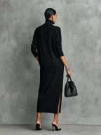 Black Knitted Turtleneck Midi Dress