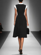 Colorblock Square-Neck Cap Sleeve Midi Dress