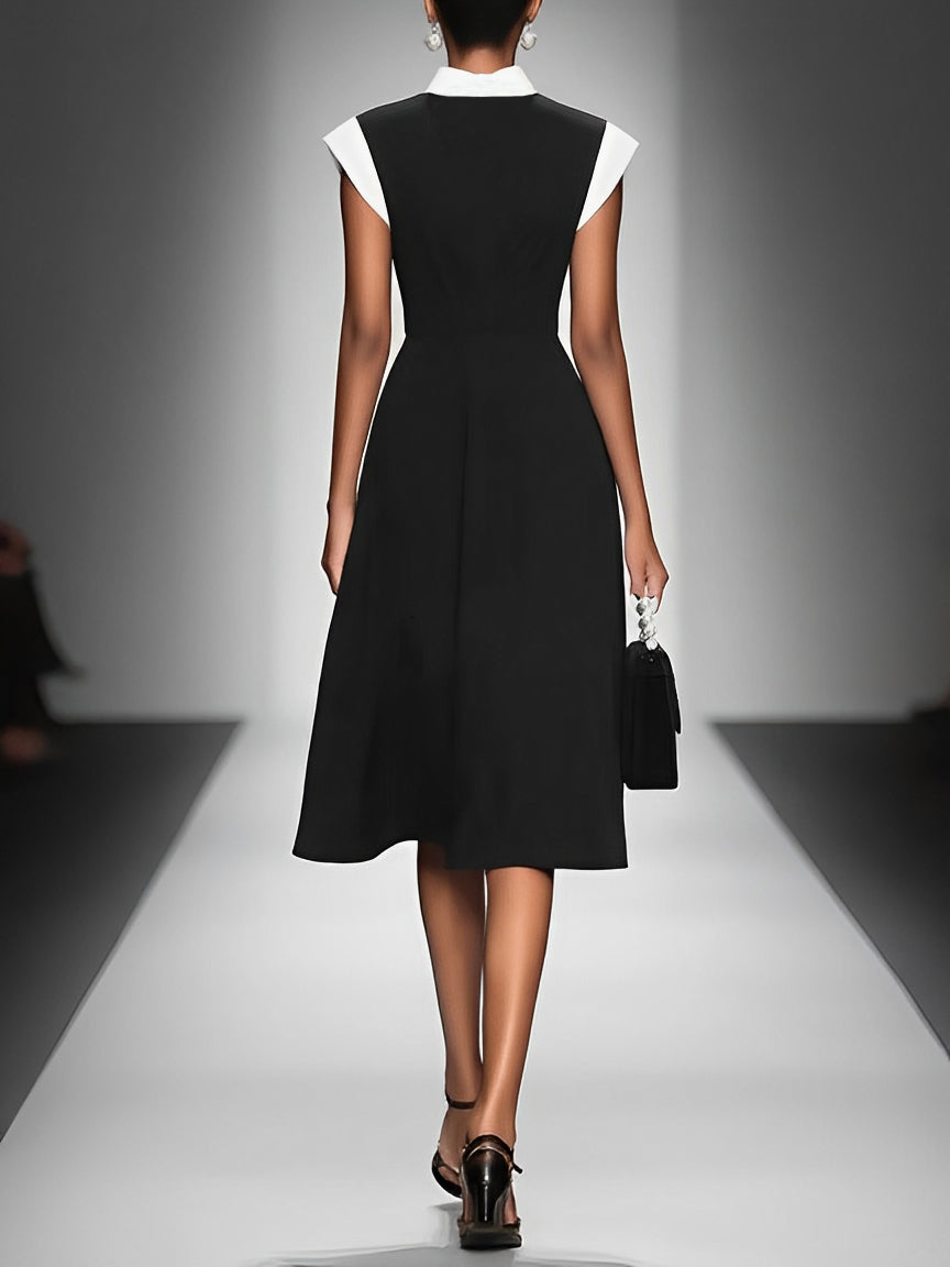 Colorblock Square-Neck Cap Sleeve Midi Dress
