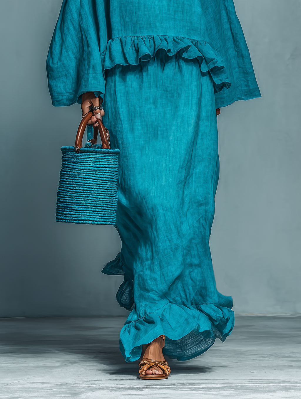 Linen Blouse & Straight Skirt Set