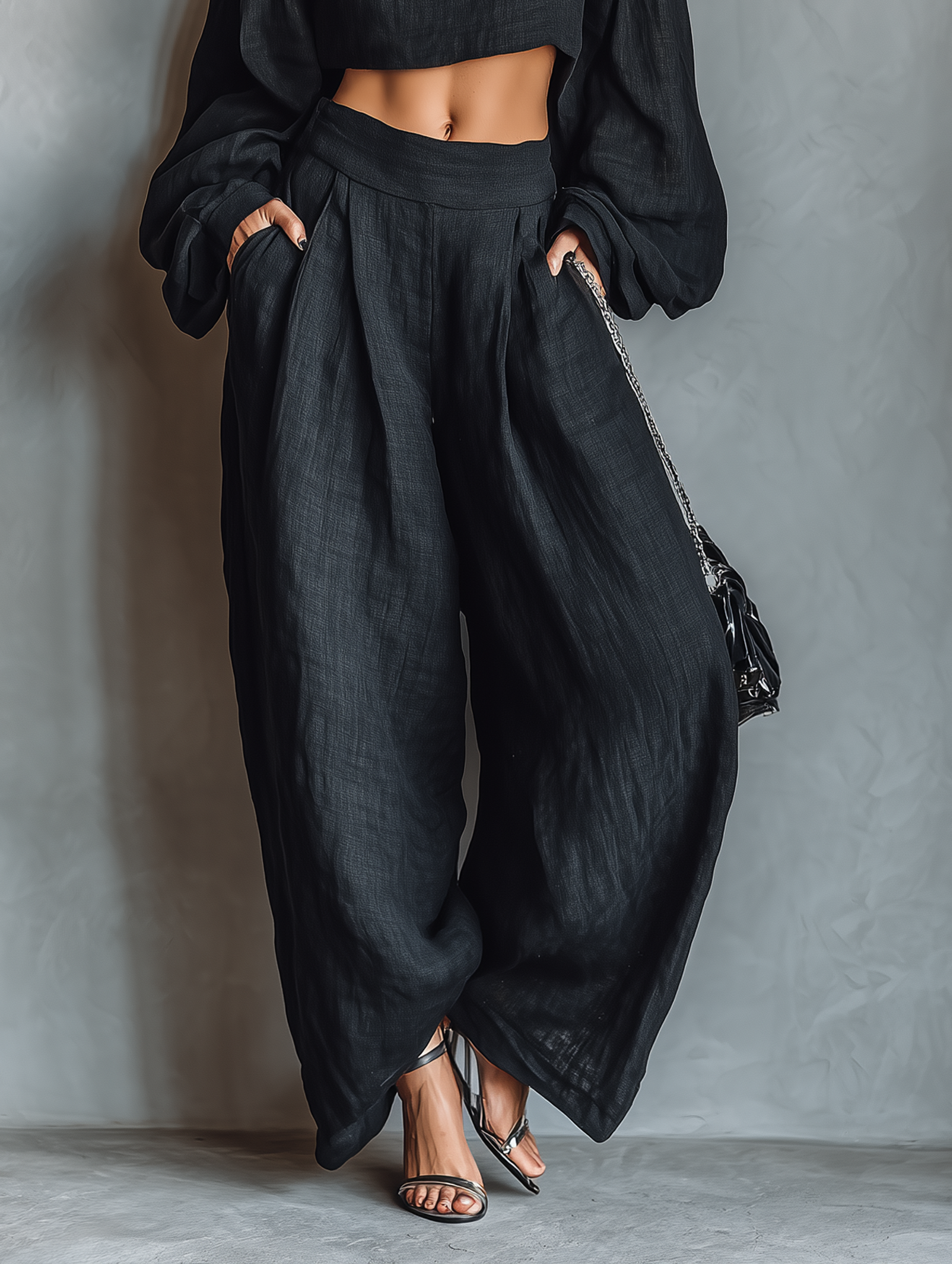 Linen Strapless Blouse & Wide-Leg Pants Set
