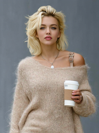 Off-Shoulder Leather Strap Knit Mini Dress