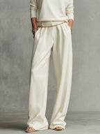 Cream Knit Turtleneck & Wide-Leg Pant Set