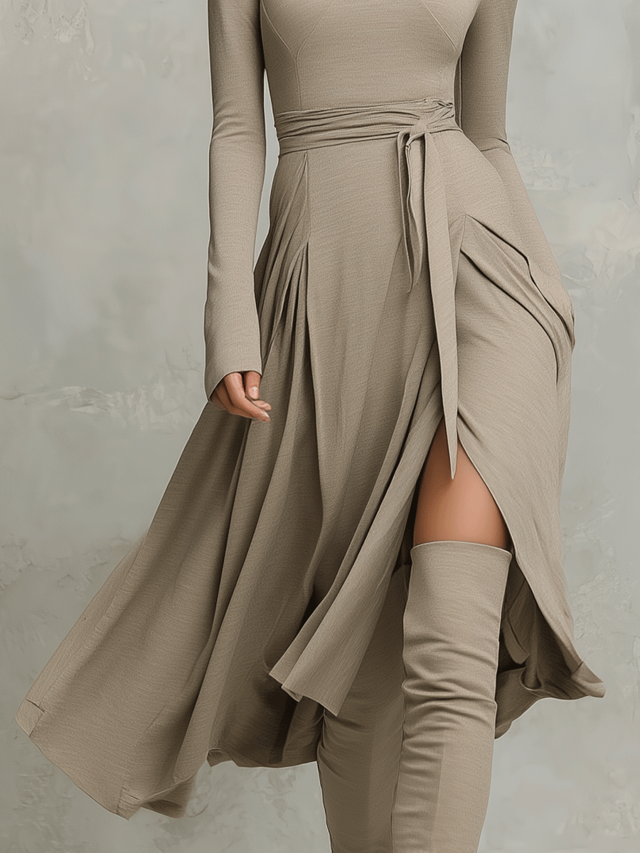 Knit Fitted Long Sleeve Midi Dress