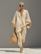 Neutral Linen Asymmetric Hem Set