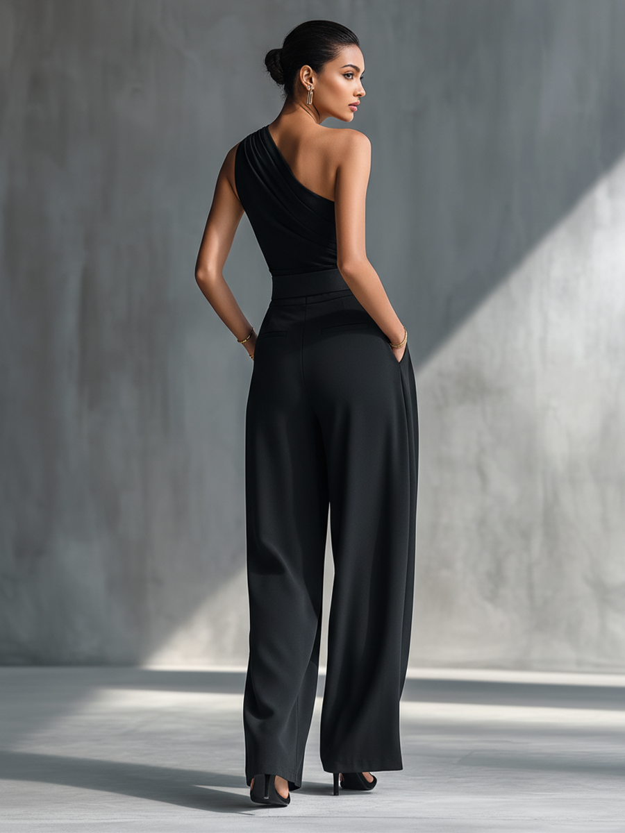 Knit Top & Acetate Wide-Leg Pants