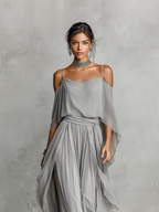 Chiffon Cold-Shoulder Flared Set