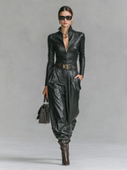 PU Leather Zipper Stand Collar Set
