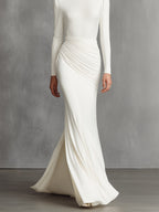 Women's White Elegant Satin Ruched Mermaid Maxi Dress MDA0910I5I