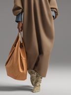 Brown & Denim Color-Block Long Dress