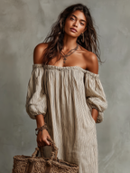 Off-Shoulder Cotton Linen Maxi Dress
