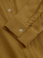 Mustard Linen Button-Front Belted Midi Shirt Dress