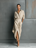 Beige Cotton Shirt & Skirt Set