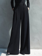 Black Knit Turtleneck Wide-Leg Jumpsuit